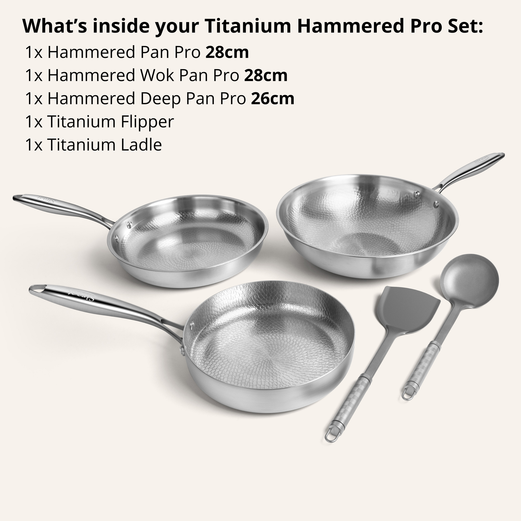 Pure Titanium Hammered Cookware Set Pro