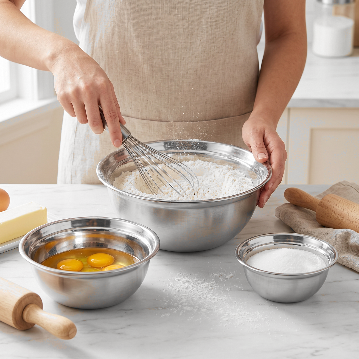 Baking with the stainless steel mixing bowls