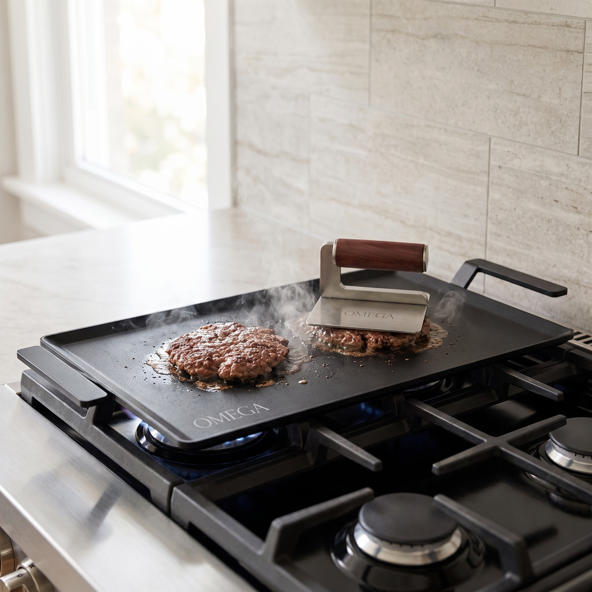 OMEGA Carbon Steel Griddle & Press Set