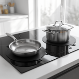 Induction protector mats in use under a titanium pan and pot