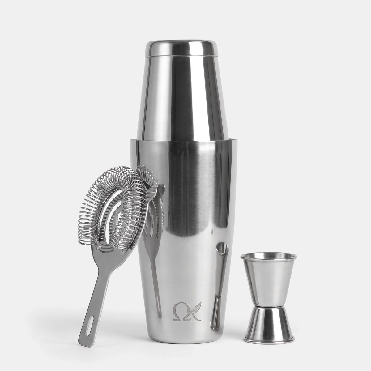 OMEGA Cocktail Shaker Set in polished stainless steel