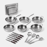 Titanium Complete Kitchen - six hammered titanium pans, utensils, cutting board set and Damascus knife set