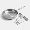 Titanium Pan & Utensil Set - hammered titanium pan with 4 titanium utensils