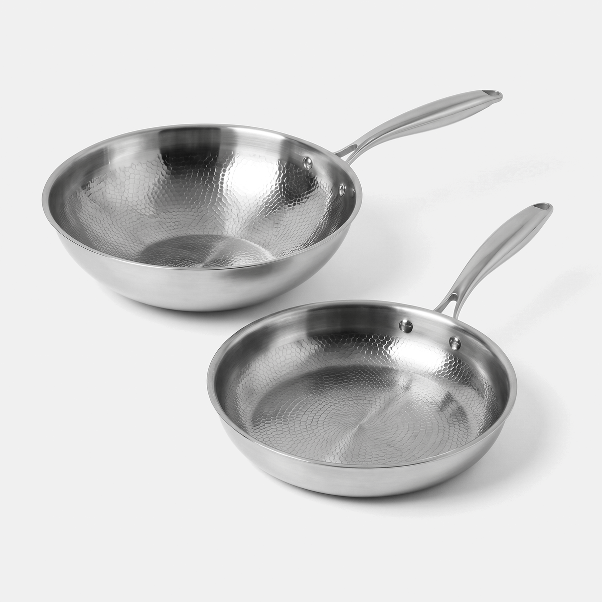 Titanium Pan & Wok Duo - hammered titanium frying pan and wok pan