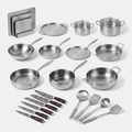 Titanium Ultimate Kitchen - complete OMEGA titanium cookware, pots, pizza steel, boards, utensils and Damascus knives